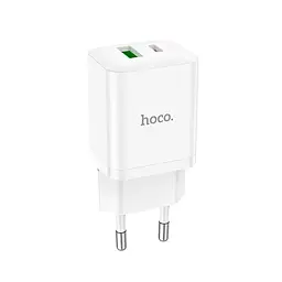 Адаптер зарядний мережевий HOCO Founder N28 1USB і 1Type-C 20W сам блок білий - мініатюра 3