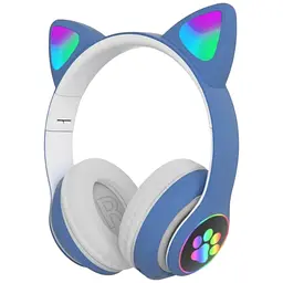 Бездротові дитячі навушники Cat Ear STN-28 Bluetooth з котячими вушками, що світяться сині - мініатюра 2