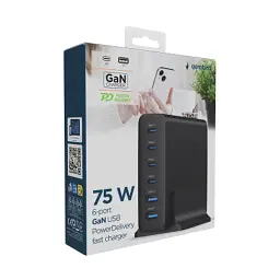 Зарядний пристрій Gembird 4xUSB-C PD25W + 2xUSB QC3.0 18W black (TA-UC-2A4C-PD75-01-BK) - мініатюра 5
