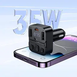 Автомобільний адаптер HOCO Delta car BT FM transmitter E87 2USB/1Type-C, 35W/3A, PD/QC - мініатюра 3