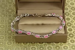 Браслет Xuping Jewelry Мозаїка з рожевими каменями 17 см 6 мм сріблястий