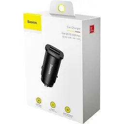 Автомобільний зарядний пристрій Baseus Square Metal QC3.0 double USB 5A 30W Black (CCALL-DS01) [59111] - мініатюра 4