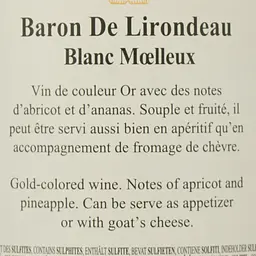 Вино Baron de Lirondeau, біле, напівсолодке, 10,5%, 0,75 л - мініатюра 3