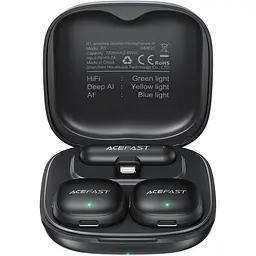 Петличний бездротовий мікрофон R1 Dual-mic Lightning Black Acefast teh0029554