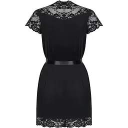 Сатиновий відкритий пеньюар на поясі Obsessive 810-PEI-1 peignoir Black S/M, чорний - мініатюра 2