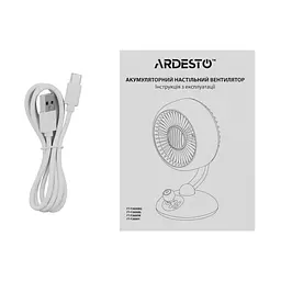 ARDESTO Вентилятор FT-F3600BL настільний, 12см, акумулятор, підсвічування, USB-A Type-C, білий - мініатюра 7