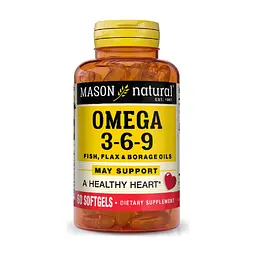 Жирні кислоти Mason Natural Потрійна Омега 3-6-9, олія риби льону та огірковика, Omega 3 (MAV16995)