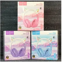 Навушники Hoco w42 Cat Ear Bluetooth Світяться LED фіолетові 6931474795854 - мініатюра 5