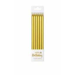 Набір свічок для торта 12 шт. золоті, тонкі святкові свічки slim candles для дня народження, декоративні свічки для прикрашування