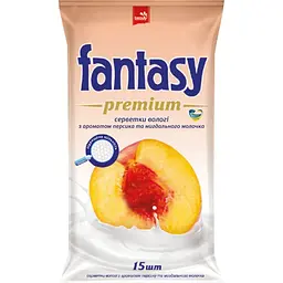 Салфетки влажные Fantasy Premium с ароматом персика и миндального молочка 15 шт.