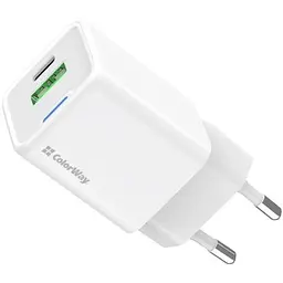 Зарядний пристрій ColorWay USB-C PD20W + 1xUSB QC4.0 white (CW-CHS062PD-WT)