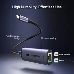 Перехідник USB 3.0 Type-C --> Ethernet RJ45 2.5Gb CM648 Ugreen чорний - мініатюра 8