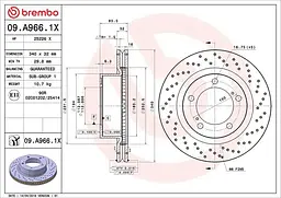 Диск тормозной передний вентилируемый Lexus Lx III 07-25г Brembo ( 09.A966.1X )