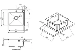 Кухонна мийка Kroner KRP Schwarze - 5050HM PVD (3,0/1,0 мм) (CV022793) - мініатюра 12