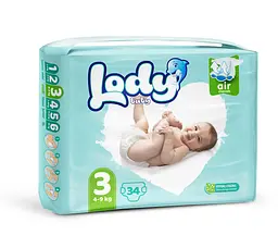 Підгузки дитячі Lody Baby Air midi 3 (4-9 кг) 34 шт. дихаючі натуральний склад