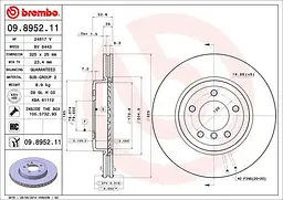 Диск гальмівний передній вентильований Bmw 3, Z4 97-09р Brembo (09.8952.11) - мініатюра 2
