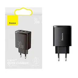 Зарядний пристрій адаптер живлення на 3 порти Baseus Cube Fast Charger 2U+C 30 W чорний - мініатюра 2