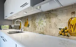 Кухонний фартух Happy Pocket Оливки Масло вінілова наклейка для кухні ПВХ годинник Їжа Бежевий 60х200 см Z181383