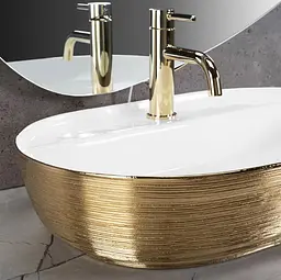 Умивальник Rea Aura 61 brushed gold white накладний REA-U6900, Золотий - мініатюра 3