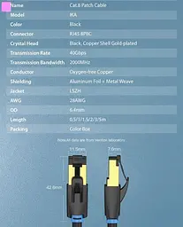 Патч-корд Vention CAT8 SSTP Ethernet 2 м Black (IKABH) - мініатюра 7