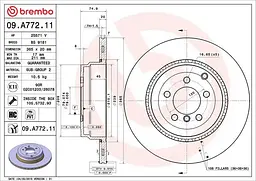 Диск тормозной вентилируемый Land Rover Range Rover III 02-12г Brembo ( 09.A772.11 )