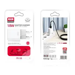 Мережевий зарядний пристрій XO L103 (EU) QC3.0 18W Charger with TYPE-C cable Білий - мініатюра 4