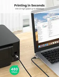 Кабель UGREEN US369 USB 2.0 to USB type B USB Printer Cable для принтерів, сканерів, БФП 1.5 м Black (80802) - мініатюра 3