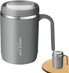 Кухоль office cup 500 мл для кави чаю з вакуумною ізоляцією нержавіюча сталь 304/PP grei - мініатюра 3