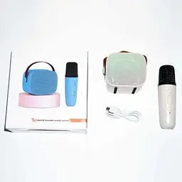 Портативна Bluetooth колонка RIAS K1 караоке + бездротовий мікрофон 5W White (3_04412) - мініатюра 3