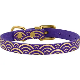 Нашийник для котів BronzeDog Barksi Classic Море шкіряний одинарний з золотим тисненням 2XS 18-25х1 см фіолетовий - мініатюра 2