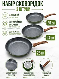 Набір сковорідок 3 в 1 20/24/28 см антипригарні алюмінієві (49676019) - мініатюра 6