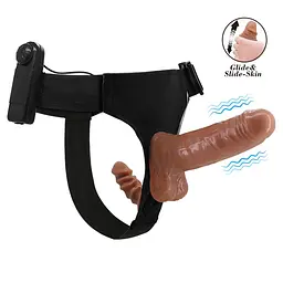 Подвійний страпон з вібрацією Ultra Passionate Harness Dual Penis 16 см коричневий - мініатюра 5
