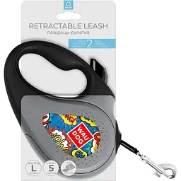 Повідець-рулетка для собак Waudog R-leash Вау, світловідбиваючий, L, до 50 кг, 5 м, чорний - мініатюра 3
