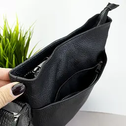 Сумка чоловіча шкіряна Handycover S105 чорна з 2 кишенями - мініатюра 4