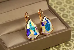Серьги XСережки Xuping Jewelry Сваровскі Моноліт з велиuping Jewelry Сваровски Монолит с большим камнем хамелеон 2,8 см золотистые - миниатюра 2
