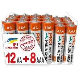 Набір батарейок Наша Сила Professional AA (LR6) та AAA (LR03) Alkaline (12 + 8 шт.)