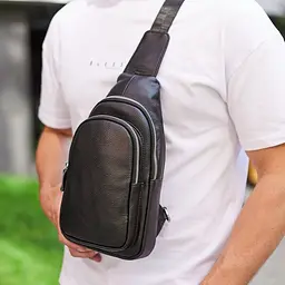 Слінг шкіряний чоловічий на плече18х32х8 для студента TIDING BAG TH-73583 чорний 18 см - мініатюра 8