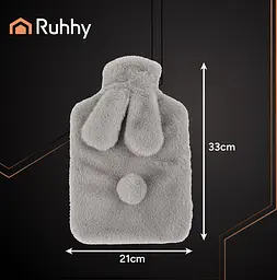 Гумова грілка з плюшевим чохлом Ruhhy 26383, 1.8 л, Bunny, сірий/бежевий — тепло для тіла до 3 годин - мініатюра 2