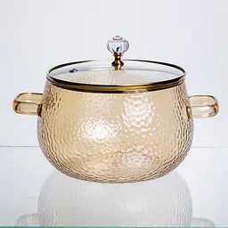 Каструля скляна Yiwu HP-34-104 2.5 л, 16 см, жароміцна для плити, боросилікатне скло, бежева - мініатюра 6