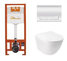Набір Qtap Nest 4 в 1 підвісний унітаз Jay Ultra Quiet 485x360x320 + комплект інсталяції QT07335177W45140 - мініатюра 1