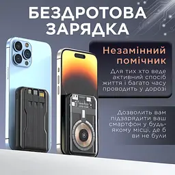 Повербанк 10000 mAh з бездротовою зарядкою USB-С/USB-A/microUSB/Apple Lightning 3 шнури в комплекті Smart X X104 - мініатюра 3