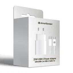Зарядний пристрій для смартфона та планшета, AR-TA800W 25W White з портом USB-C та кабелем USB-C до USB-C у комплекті, підтримка Fast Charge, швидка зарядка для смартфонів та планшетів, ArmorStandart (ARM63804) - мініатюра 6