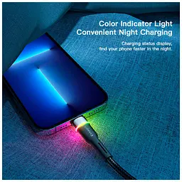 Дата кабель USB 2.0 AM to Lightning 2.0m 2.4A LED black Essager (EXCL-XCDA01) - мініатюра 6