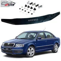 Дефлектор капоту мухобійка для Skoda Superb 2001-2008- S-крепление (Vip Tuning)