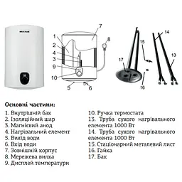 Водонагрівач "Циліндр" Mixxus EWH-01050 Round Dry накопичувальний 50 л сухий тен 2 kW WH0009 - мініатюра 4
