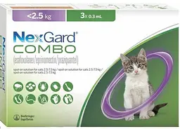 Капли против внешних и внутренних паразитов для котов NexGard Combo до 2.5 кг 100562 ЦЕНА ЗА 1 ШТ - миниатюра 2