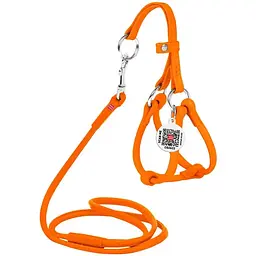 Шлея з повідцем для собак Waudog Glamour, шкіряна, кругла, з QR паспортом, 26-46х30-50х0,6/105 см, помаранчевий (34014)