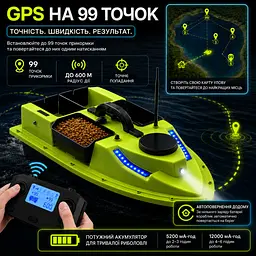 Прикормочний кораблик для риболовлі з GPS на 99 точок, до 2 кг, дальність 600 м - мініатюра 7