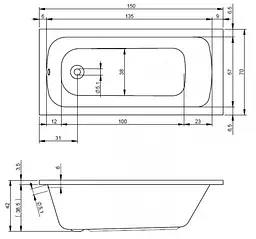 Ванна акрилова Rho Rma 150x70 BB2900500000000 Білий - мініатюра 2