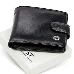 Чоловіче портмоне з натуральної шкіри ST Leather В104 чорне 9,5 см - мініатюра 2